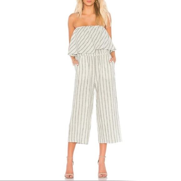 JOIE Brogan Stripe Strapless Linen Jumpsuit Cropped Wide Leg - Picture 1 of 10